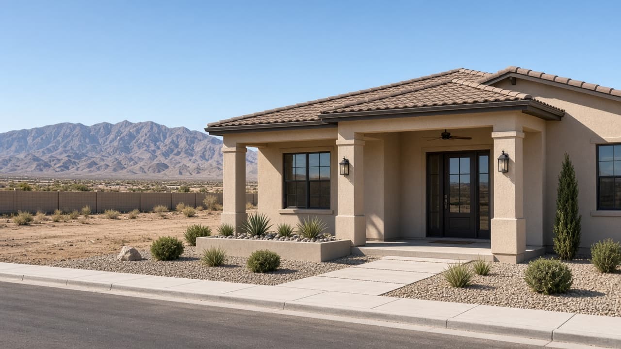 New-construction model-home porch near Aliante, North Las Vegas