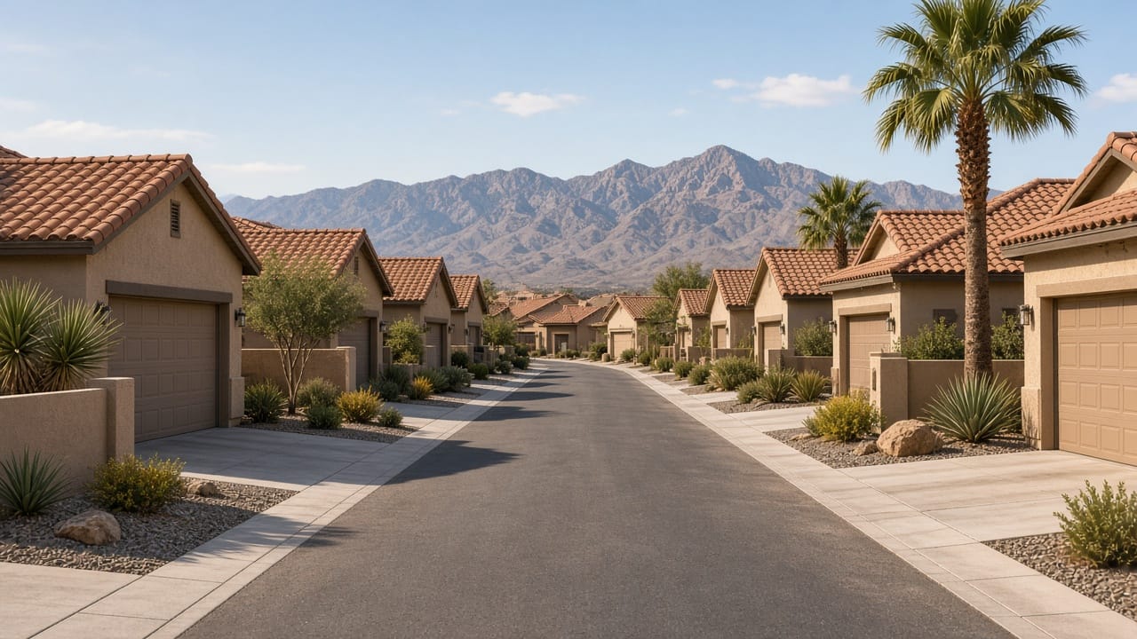 Aliante residential street for the search, tour, and close path in North Las Vegas 89084