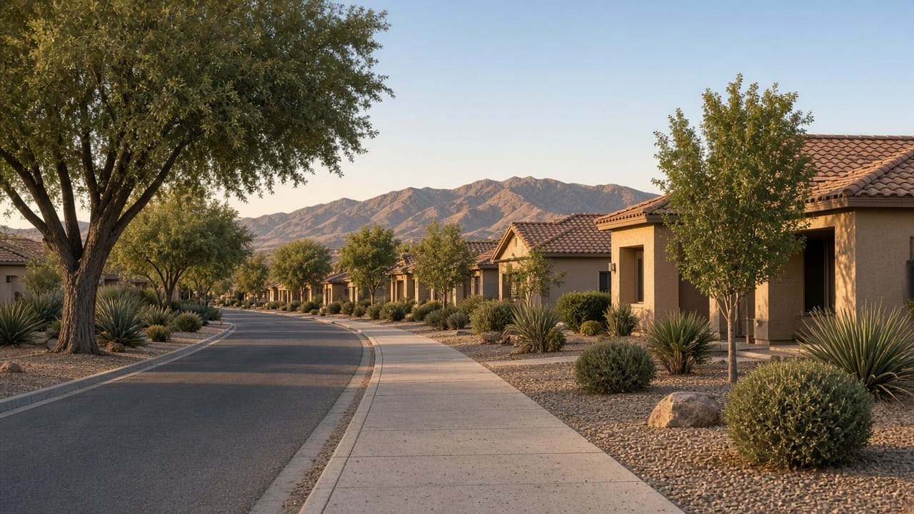 Established Aliante residential street in North Las Vegas 89084