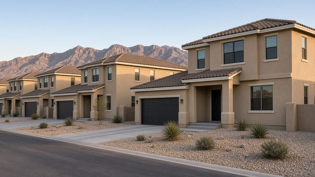 Row of similar new-construction homes near Aliante, North Las Vegas