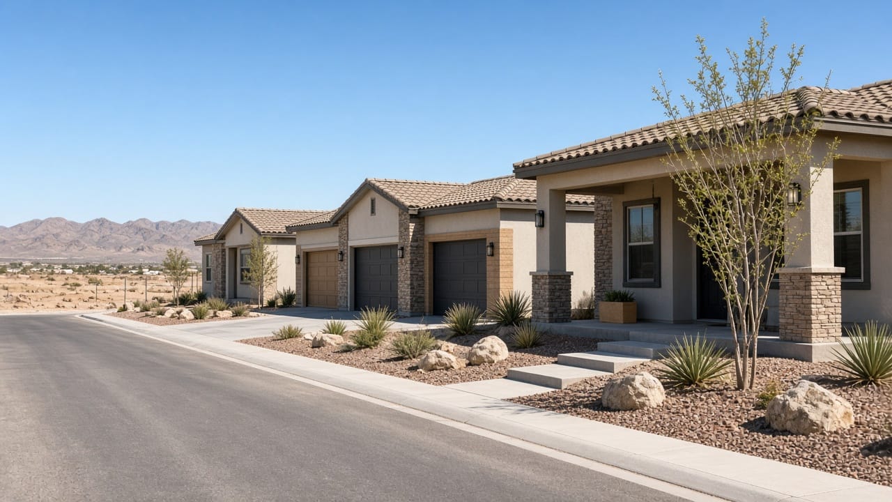New-construction model-home street near Aliante and Tule Springs