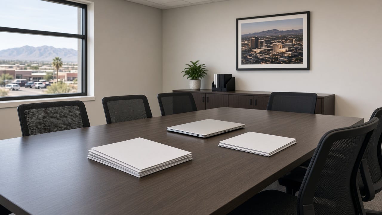 Aliante Corporate Center conference table for CMA review in North Las Vegas 89084