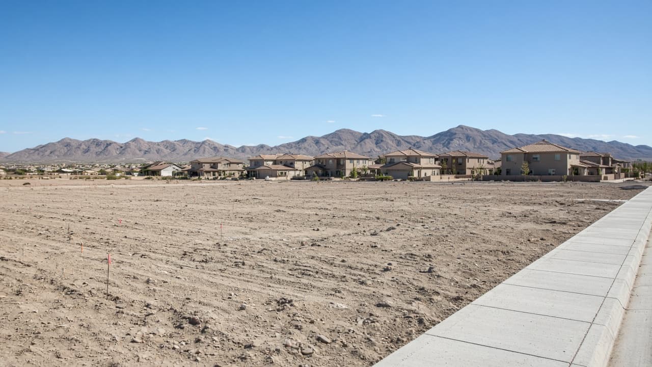 Vacant desert lot with new curbs near Aliante, North Las Vegas 89084