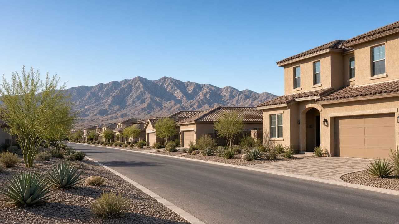 New-construction model-home street near Aliante, North Las Vegas 89084