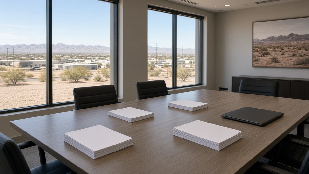 Empty North Las Vegas office table used to review a builder contract
