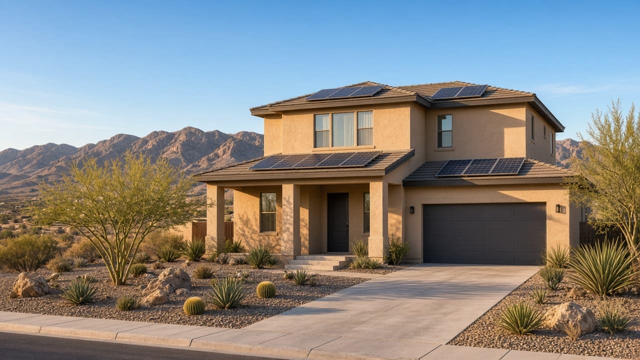 New North Las Vegas home with rooftop solar near Aliante ZIP 89084