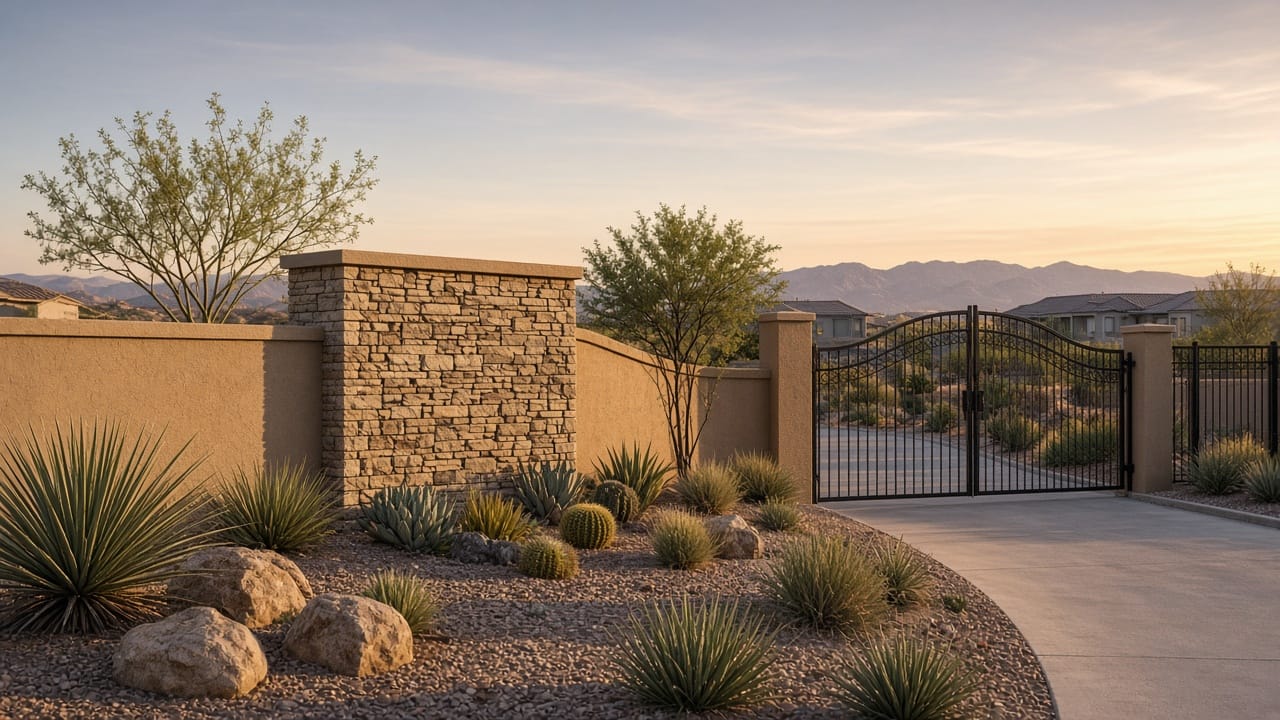 Gated village monument and HOA architectural walls in Aliante, North Las Vegas 89084