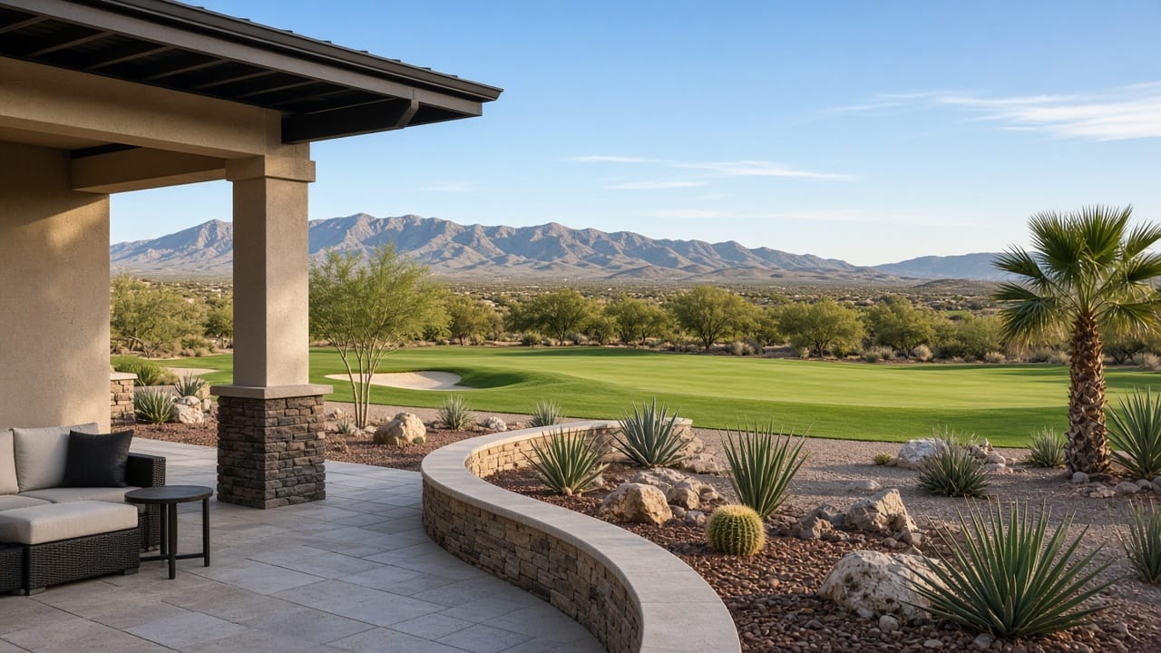 Patio overlooking an Aliante Golf Club fairway lot in North Las Vegas 89084