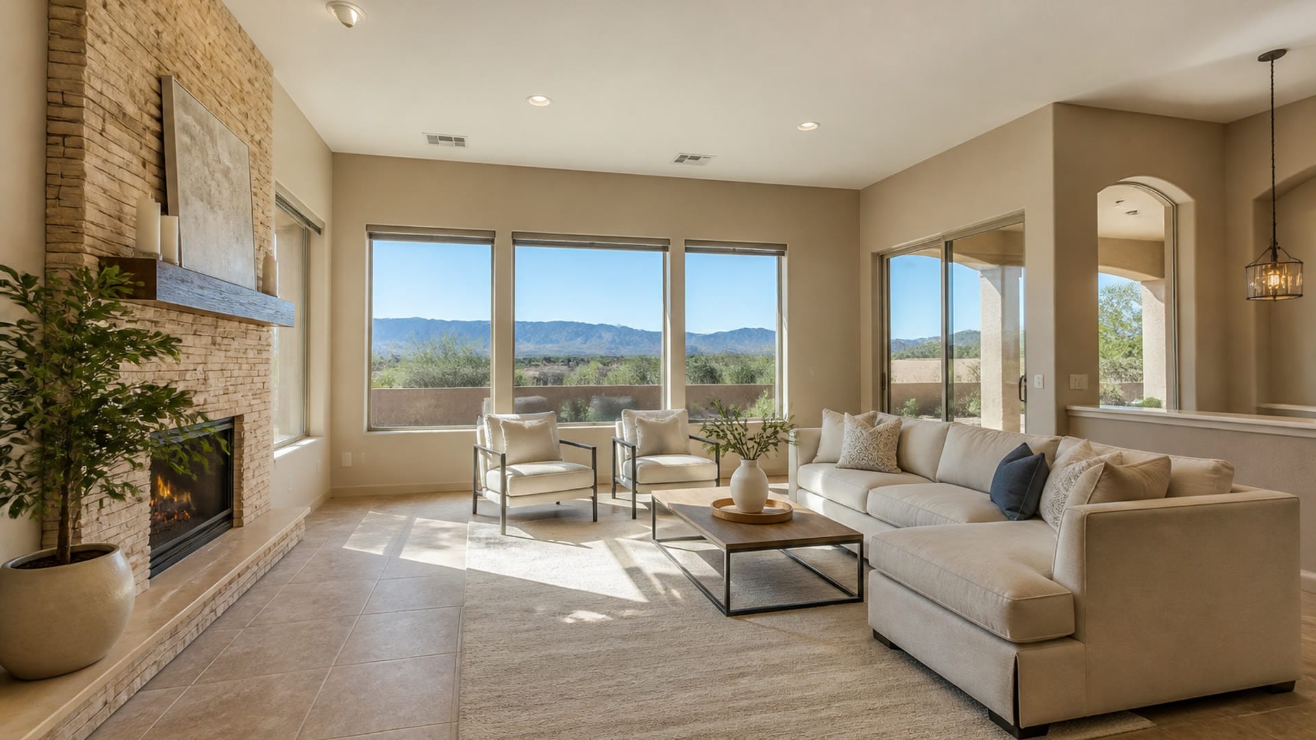 Staged Aliante living room ready for MLS photos in North Las Vegas
